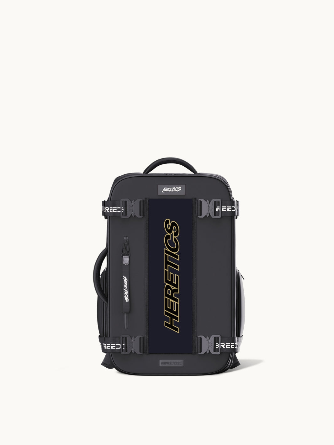 newbreed backpack with heretics large patch on front 